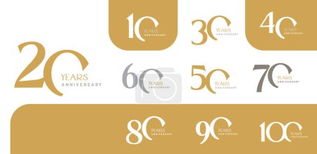 Illustration for Set of anniversary logotype modern gold number. Golden anniversary celebration - Royalty Free Image