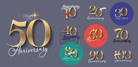 Illustration for Set of anniversary logotype with lettering style. awesome anniversary celebration design - Royalty Free Image