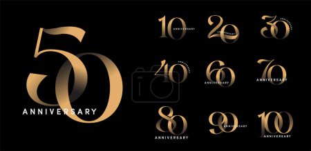 Illustration for Set of anniversary logotype modern gold number. Golden anniversary celebration - Royalty Free Image