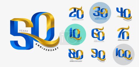 Illustration for Set of anniversary logotype modern gold and blue number. luxury anniversary celebration - Royalty Free Image