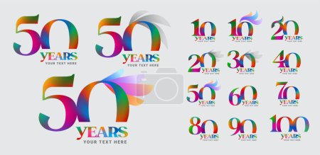 Téléchargez les illustrations : Lot de 10 à 100ème Anniversaire logotype design, numéro anniversaire coloré - en licence libre de droit