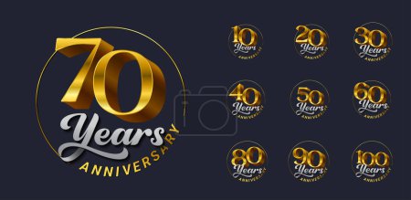 Illustration for Set of anniversary premium collection silver and gold color for celebration event - Royalty Free Image