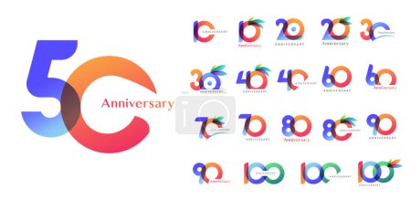 Illustration for Set of 10 to 100th Anniversary logotype design, colorful anniversary number - Royalty Free Image