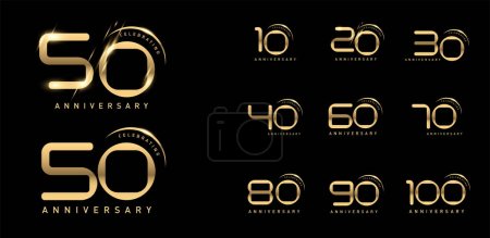 Illustration for Set of isolated anniversary logo numbers and swoosh with luxury style - Royalty Free Image