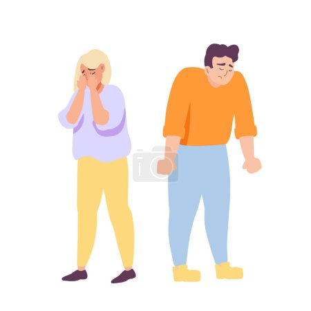 Hand painted unhappy young people men and women in depression in different poses. Concept of grief, frustration and depression. Colored flat vector illustration isolated on simple background.