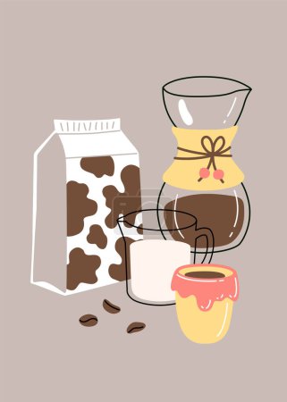 Vector hand painted cafe tasty filter specialty coffee illustration Cute flat simple hand drawn clipart premade interior poster for print