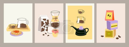 Vector hand painted cafe tasty filter specialty coffee illustration Cute flat simple hand drawn clipart premade interior poster for print
