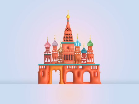 Illustration for Saint Basil's Cathedral in Moscow landmark symbol and icon of Russia. Beautiful building architecture in 3d render vector illustration. Travel landmark of the world in Russia. - Royalty Free Image