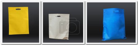 Photo for Shopping bags collection with amazing colors. Group of ECO Shopping bags for the website and social networks. Web banners for sales. Nonwoven Bag Header Banner for Website. Use ECO Bag. - Royalty Free Image