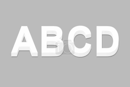 Téléchargez les photos : Alphabet ABCD lettres jaunes montées sur un mur blanc avec ombre vue à un angle oblique avec D au premier plan - en image libre de droit