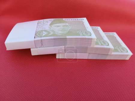 Paquete de moneda paquistaní. 10 Rupias nota Pakistaní, Pakistaní nota de moneda PKR 10 rupias. Montón de paquete de moneda paquistaní