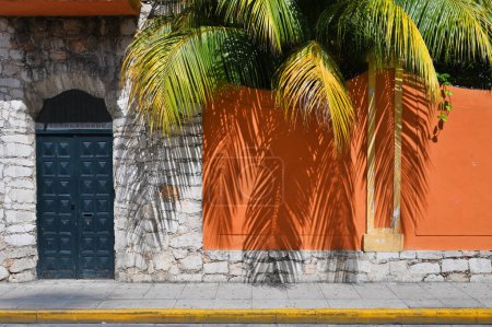 Photo for Colorful colonial style buildings at street of Merida city old town, Mexico. - Royalty Free Image
