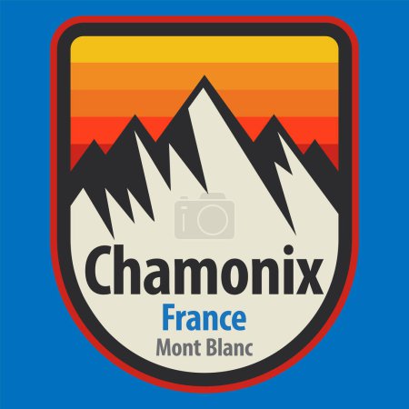 Abstrakte Marke oder Emblem mit dem Namen Chamonix, Frankreich, Vektorillustration