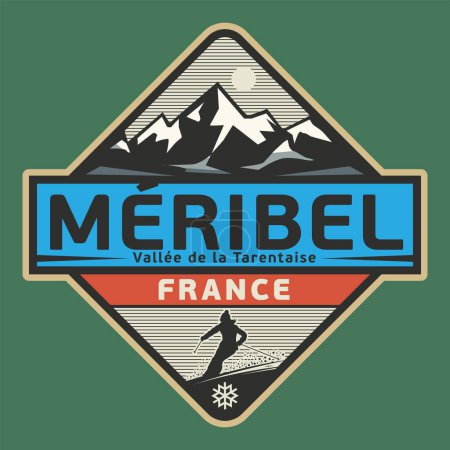 Illustration for Abstract stamp or emblem with the name of Meribel, France, vector illustration - Royalty Free Image