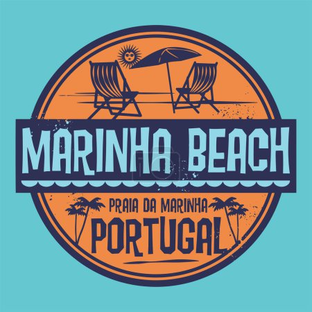 Téléchargez les illustrations : Abstract stamp or emblem with the name of Marinha Beach, Portugal, vector illustration - en licence libre de droit