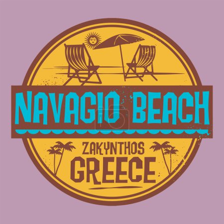 Illustration for Abstract stamp or emblem with the name of Navagio Beach, Greece, vector illustration - Royalty Free Image