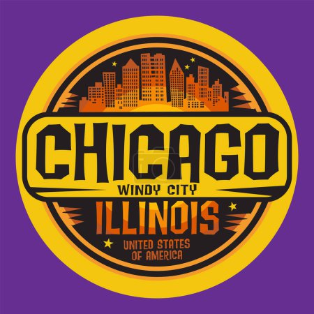 Timbre abstrait ou emblème du nom de Chicago, Illinois, illustration vectorielle