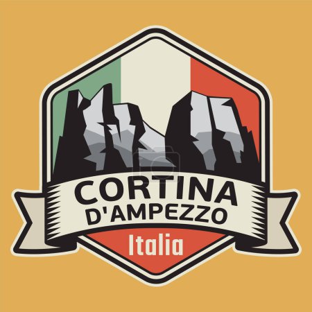 Sello o emblema abstracto con la Cortina, Dolomiti, Italia, ilustración vectorial
