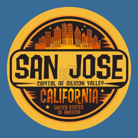 Téléchargez les illustrations : Timbre abstrait ou emblème avec San Jose, nom de Californie, illustration vectorielle - en licence libre de droit