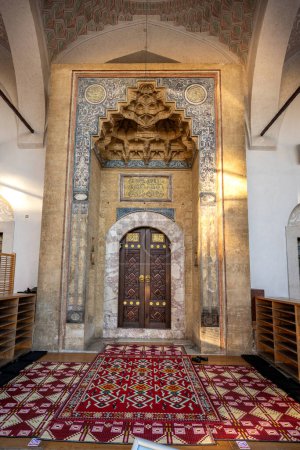 Sarajevo, Bosnia - December 23, 2023: Historic Husrev bey mosque of Sarajevo, Bosnia and Herzegovina.