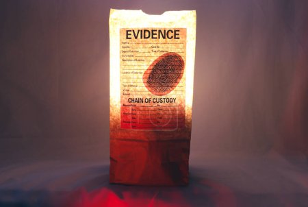 Foto de Bolsa de evidencia roja iluminada - Imagen libre de derechos