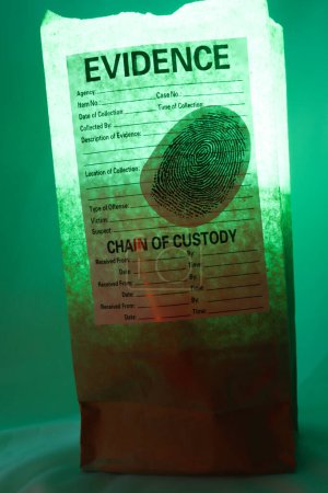 Téléchargez les photos : Lumière de sac de preuve avec lumières vertes - en image libre de droit