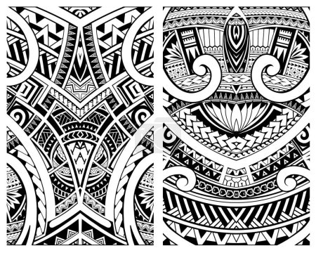 Téléchargez les illustrations : Ensemble d'ornements de style maori. Thèmes ethniques peuvent être utilisés comme tatouage corporel ou toile de fond ethnique - en licence libre de droit