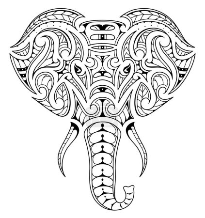 Téléchargez les illustrations : Conception décorative de tatouage de tête d'éléphant. Bon pour les impressions et les autocollants - en licence libre de droit