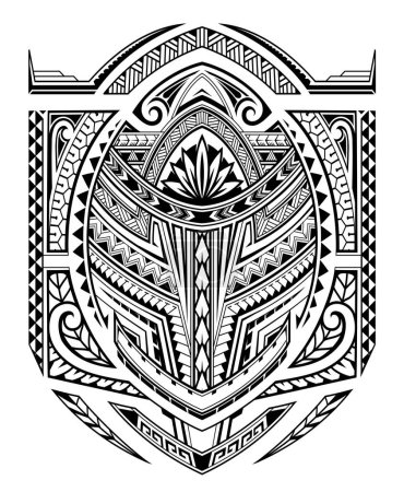 Ilustración de Tatuaje de escudo decorativo en estilo polinesio. Bueno para tinta y estampados - Imagen libre de derechos