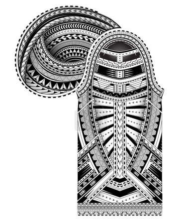 Illustration for Maori style sleeve and chest tattoo. Gradient and shade effects are placed on separate layer and can be removed - Royalty Free Image