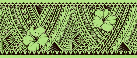 Téléchargez les illustrations : Design d'art tribal de style polynésien avec fleur d'Hibiscus. Bon pour le tatouage sans couture de brassard et l'impression de vêtements - en licence libre de droit