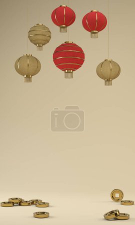 Foto de Vertical Chinese Background. Chinese New Year Elements. 3d Rendering - Imagen libre de derechos