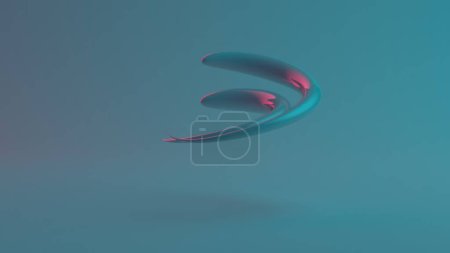 Photo for Sleek 3D Rendering drops with neon edges in an abstract spiral against a serene blue backdrop - Royalty Free Image