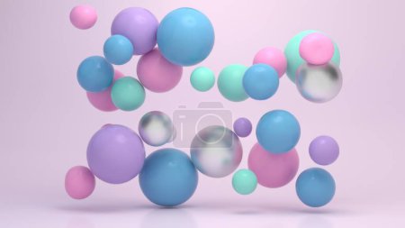 Foto de Bolas de colores suaves flotando 3D renderizado - Imagen libre de derechos