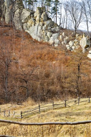 Geological natural landscape along the path of the caves touristic place in Nucu village, Bozioru, Buzau county in Romania