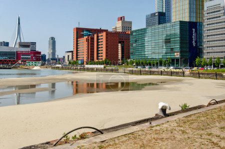 Téléchargez les photos : Rotterdam, Pays-Bas, 5 juin 2023 : remise en état d'un terrain dans une section du port de Rijnhaven pour faire place à des blocs de la ville, un parc et une plage - en image libre de droit