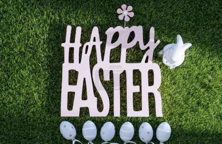 Photo for Happy easter background with eggs and bunny - Royalty Free Image