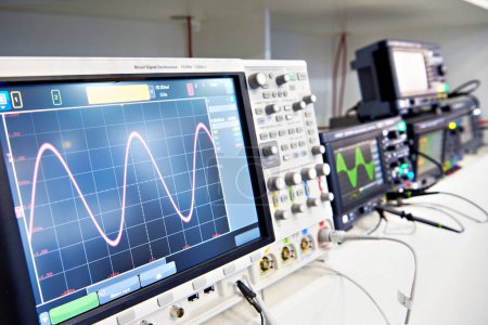 Modern mixed signal oscilloscope in laboratory