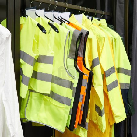 Reflective vests for construction workers and drivers in store