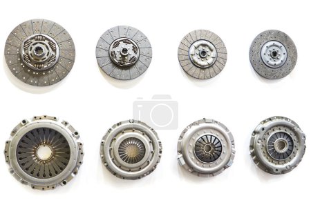 Clutch discs and pressure plates for car isolated white