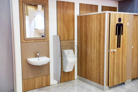 Public toilet cubicle and wash basins at the exhibition