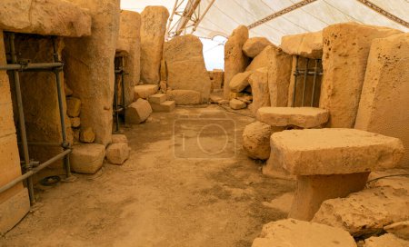 Hagar Qim megalithic temple complex, on the southern coast of the Mediterranean island of Malta