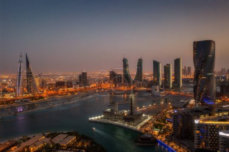 Photo for Manama, Bahrain skyline at night taken in April 2022 - Royalty Free Image