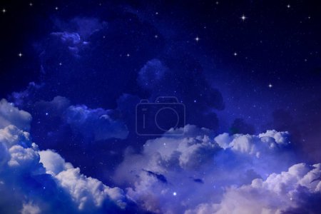 Beautiful view of night sky with clouds and stars Poster 617118230