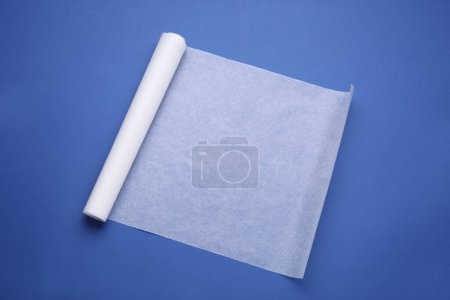 Téléchargez les photos : Rouleau de papier cuisson sur fond bleu, vue du dessus - en image libre de droit