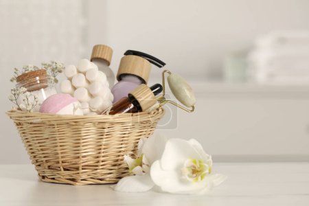 Spa gift set with different products on table indoors