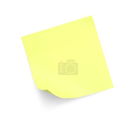 Foto de Blank yellow sticky note on white background, top view - Imagen libre de derechos