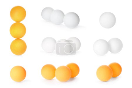 Téléchargez les photos : Set avec balles de ping-pong sur fond blanc - en image libre de droit