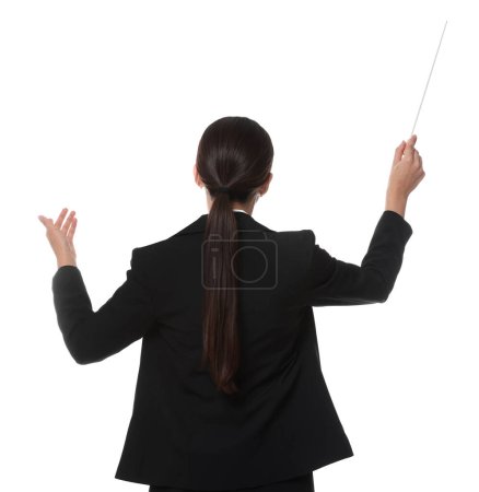 Foto de Conductor profesional con bastón sobre fondo blanco, vista trasera - Imagen libre de derechos