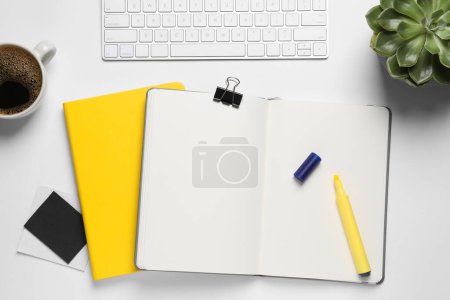 Photo for Flat lay composition with stylish notebooks on white table - Royalty Free Image